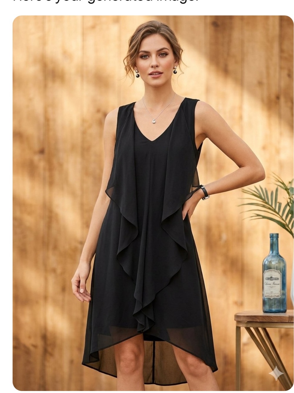 Thalia Sodi Black Sleeveless Ruffle V-Neck Midi Dress